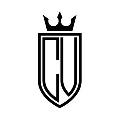 CV Vector logo of initials shield with crown and minimalist, elegant style