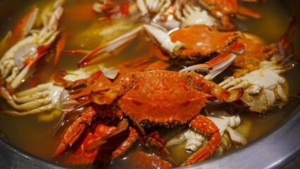 boiled crabs in a pot