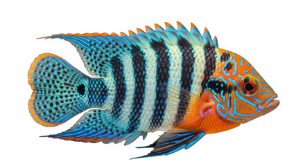Isolated Heros Severus fish or Banded Cichlid tropical aquarium colorful animal, aquatic exotic