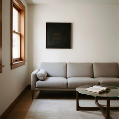 Minimalist living room with neutral tones and large window