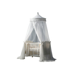 Elegant White Baby Crib with Canopy and Lace Trim