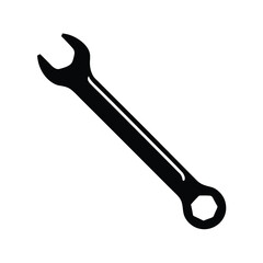 Black wrench silhouette on white background