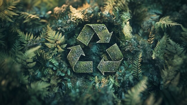 Environmental sustainability represented by a recycle symbol set against a nature-inspired background. The image focuses on eco-awareness, sustainability, and environmental, Generative AI - Powered by Adobe