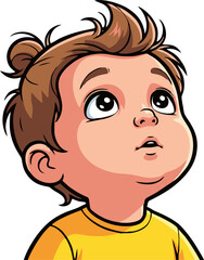 Curious Toddler with Topknot Hairstyle Gazing Upward