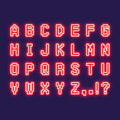 Fototapeta premium A bright red neon sign that stands out and is made of fluorescent letters. / ネオンサイン アルファベット 蛍光色 輝く 一際目立つ 赤 レッド