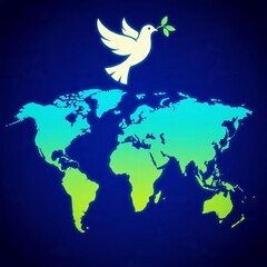 World Map with Peace Dove and Olive Branch