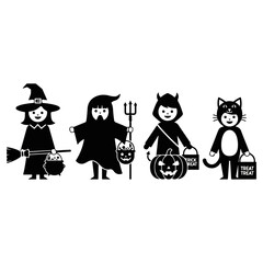 Halloween costumes in black and white, trick or treat.