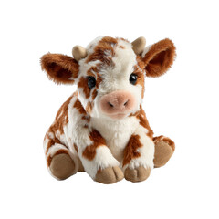 Adorable Brown and White Calf Plush Toy Sitting