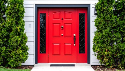 Red door on a white house