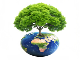 earth day tree on green earth  isolated on white background. PNG. AI Generated.