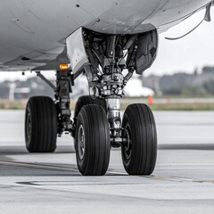 Close-up of airplane landing gear
