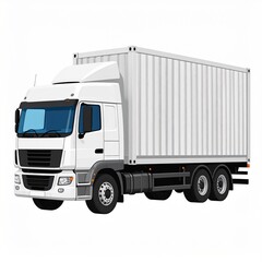 White truck pulling a large shipping container on a white background.