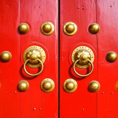 Red double doors with brass hardware