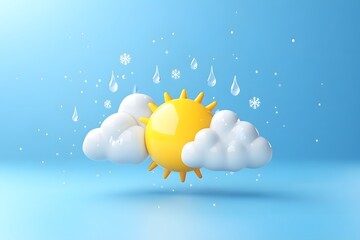 Cartoon Sun Clouds Rain and Snow Weather Concept Illustration