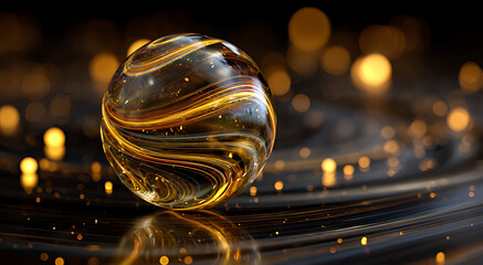 Obraz premium 3d render of a golden glass sphere with a glowing ball