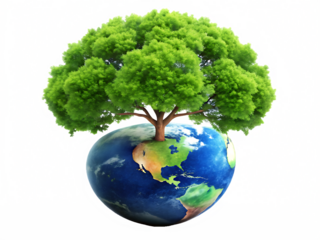 earth day tree on green earth  isolated on white background. PNG. AI Generated.