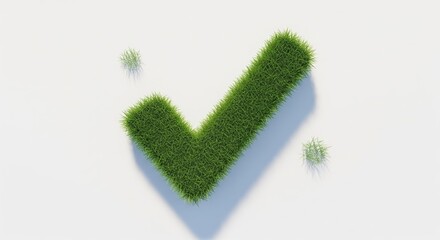 Eco-Friendly Approval: A striking composition features a vibrant green checkmark meticulously crafted from lush grass. Casting a gentle shadow.
