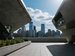 Modern urban architecture with city skyline in the background