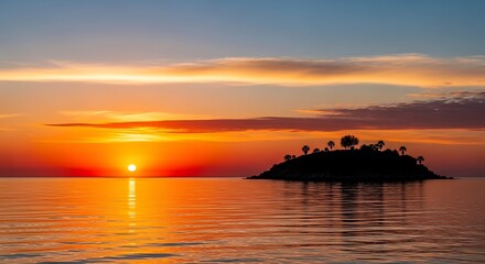 Sunset over a tranquil island.