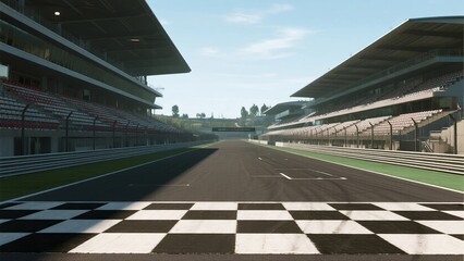Checkered flag at the start/finish line of a racing track