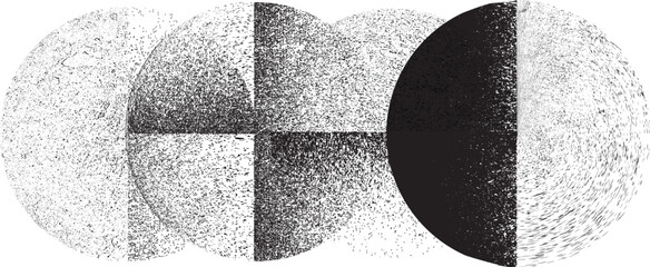Sprayed black half circles composition .Graffiti art design . Noise textured semi circles . Spray effect .Grunge texture .Art design forms.Distressed element .Rough roller paint semicircles .Vector 
