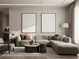 Modern Living Room Interior with Neutral Tones and Comfortable Furniture