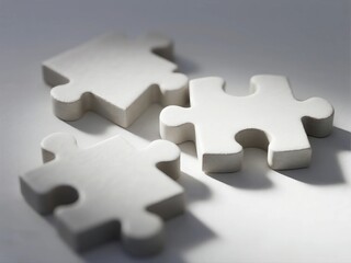White Jigsaw Puzzle Pieces Arranged on White Surface