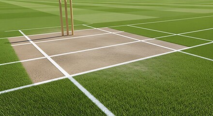 Obraz premium Cricket Pitch Marking on Grass Field.
