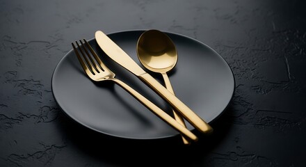 Gold Flatware on Dark Plate.