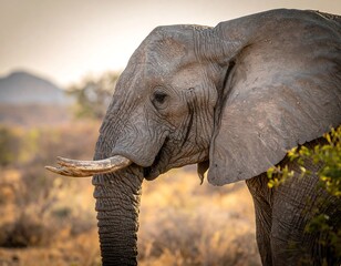 Close-up of an elephant's profile in a savanna