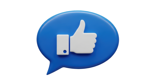 Isolated Thumb up in blue chat bubble, 3D rendering, approval, acceptance concept - Powered by Adobe