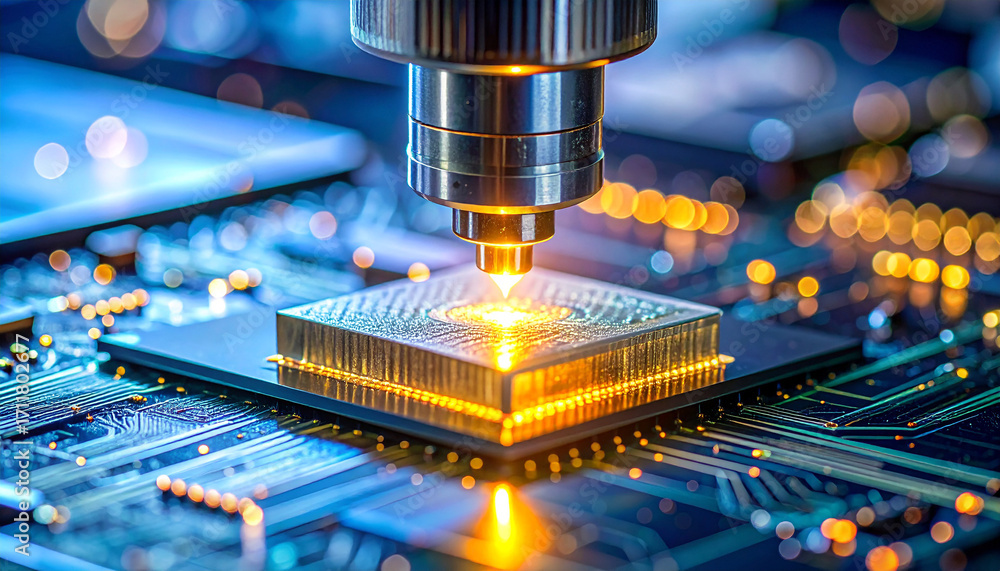Poster precision in electronics: an intricate macro shot reveals the precision of modern electronics, with 
