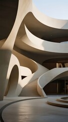 Fototapeta premium Modern architectural interior with flowing curves and sculptural staircases