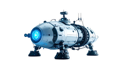 Ocean exploration robot with pressure-resistant titanium hull isolated on transparent background 