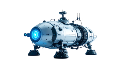 Ocean exploration robot with pressure-resistant titanium hull isolated on transparent background