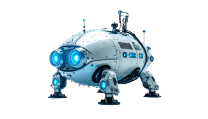 Ocean exploration robot with pressure-resistant titanium hull isolated on transparent background