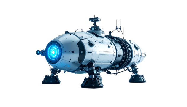 Ocean exploration robot with pressure-resistant titanium hull isolated on transparent background 