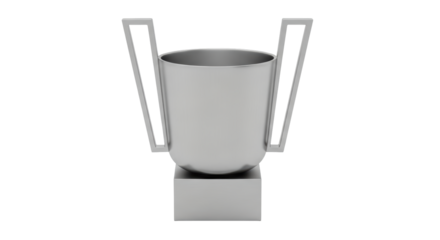 Isolated silver trophy cup with handles and square pedestal, shiny metal prize for winner