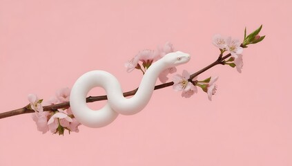 Fototapeta premium White Snake on Cherry Blossom Branch