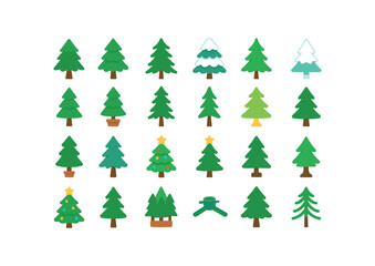 Obraz premium colorful flat vector icons Christmas Trees (Types) pine tree fir tree spruce tree snow covered frosted tips white tree mini tree tabletop tree tall tree slim tree artificial tree real tree.