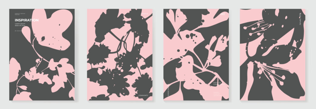 Abstract botanical poster vector set. Leaves, flower in earth tone colors. Illustration design for Eco packaging, interior, cover, wall art, wallpaper.