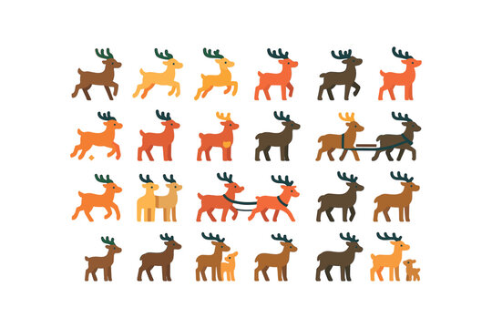 colorful flat vector icons Reindeer (Names) dasher icon dancer icon prancer icon vixen icon comet icon cupid icon donner icon blitzen icon rudolph icon alpha reindeer beta reindeer lead.
