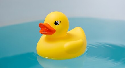 Yellow Rubber Duck in a Blue Bathtub.