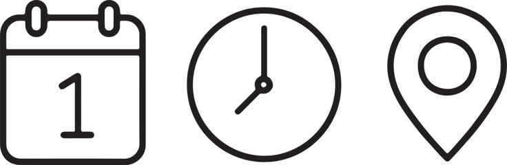  Date, time and address line icon set