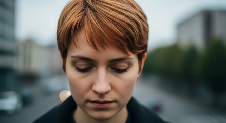 Woman in Thoughtful Pose, Focused Expression.
