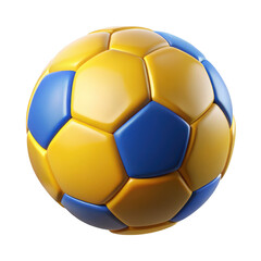 Fototapeta premium 3d rendered soccer ball with blue and yellow panels detailed and realistic title should be unique, creative and subject oriented