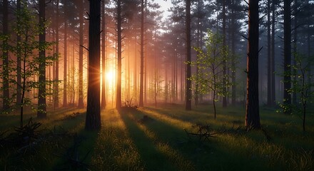 Naklejka premium Forest Sunlight Path.