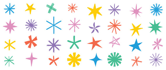 Graffiti sparking doodle vector set. Hand draw element with colorful sparking in different shape. Elements on white background for banner, decoration, street art and ads.