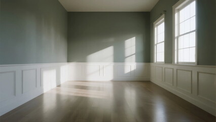 Fototapeta premium Empty room with light-colored walls and wooden floor