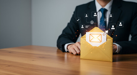 Businessman with Envelope & Email Icon — Newsletter, Marketing and Corporate Communication